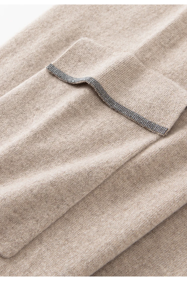 BD3621770 Damen-Cargohose aus 100% Kaschmir mit Kettenbesatz, Cargotasche, elastischem Bund, gerippten Bündchen, entspannter Schnitt, Frühherbst – Detail 13