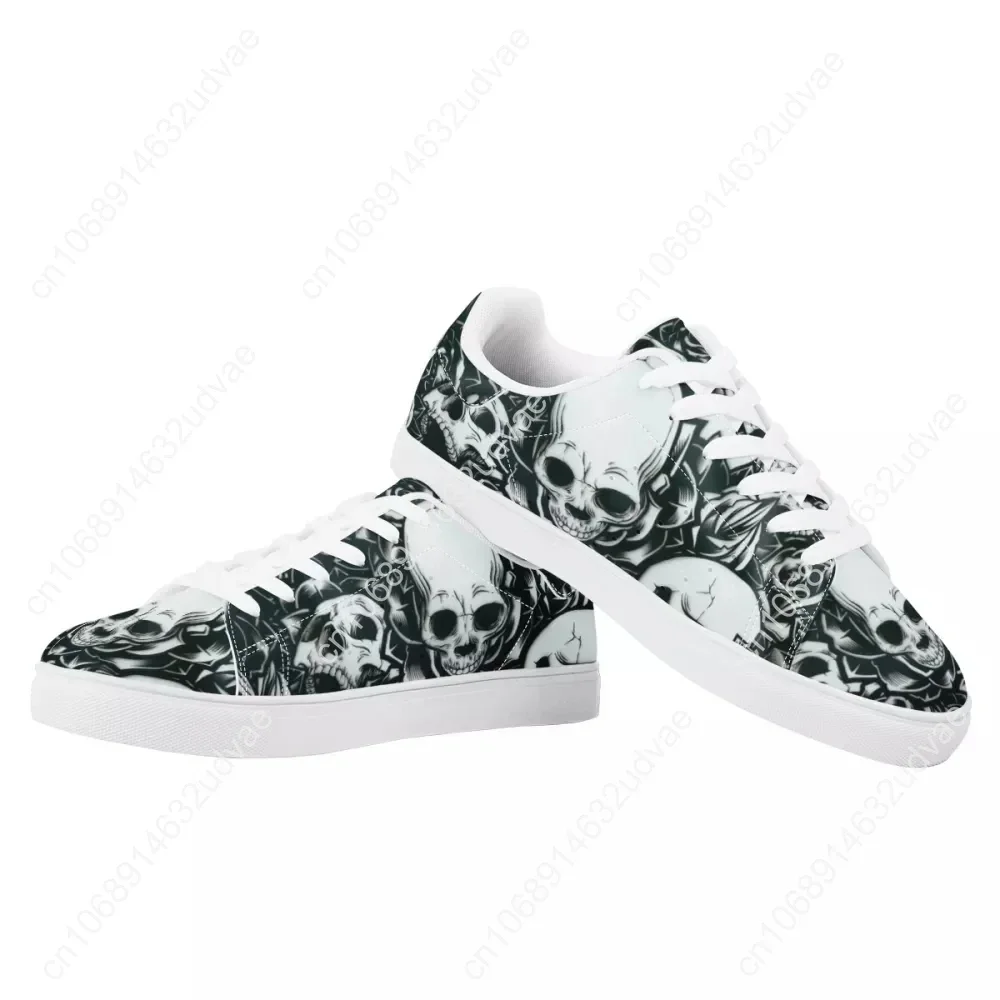 Sapatos baixos de couro PU masculino, padrão gótico de caveira, calçado casual para menino, dropshipping, primavera