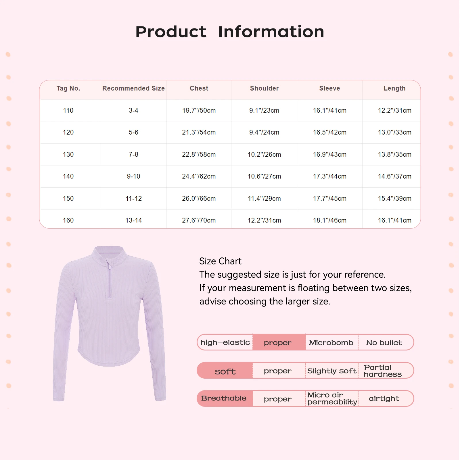 เสื้อเต้นบัลเลต์แจ๊สสำหรับเด็กผู้หญิง แขนยาว คอตั้ง มีรูสอดนิ้วโป้ง แบบสวมหัว มีซิป สีพื้น เรียบง่าย สไตล์ลำลอง