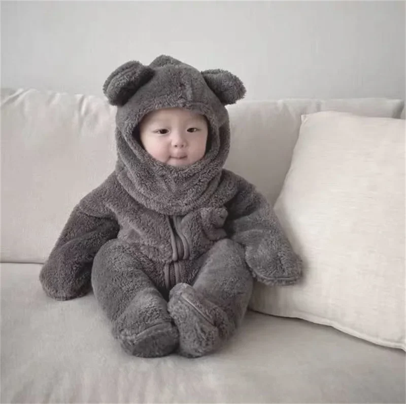 

Baby Winter Jumpsuits Warm Fluffy Rompers for Infants Boys and Girls Onepiece Clothes with Hat