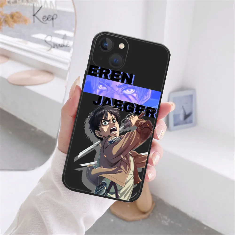 Funda de teléfono de moda de Anime Attack on Titan para iPhone 11, 12, 13 Pro Max, X, XR, XSMAX, X, 6s, 8, 7 Plus, 13, Mini, negra, suave, cubierta trasera de parachoques