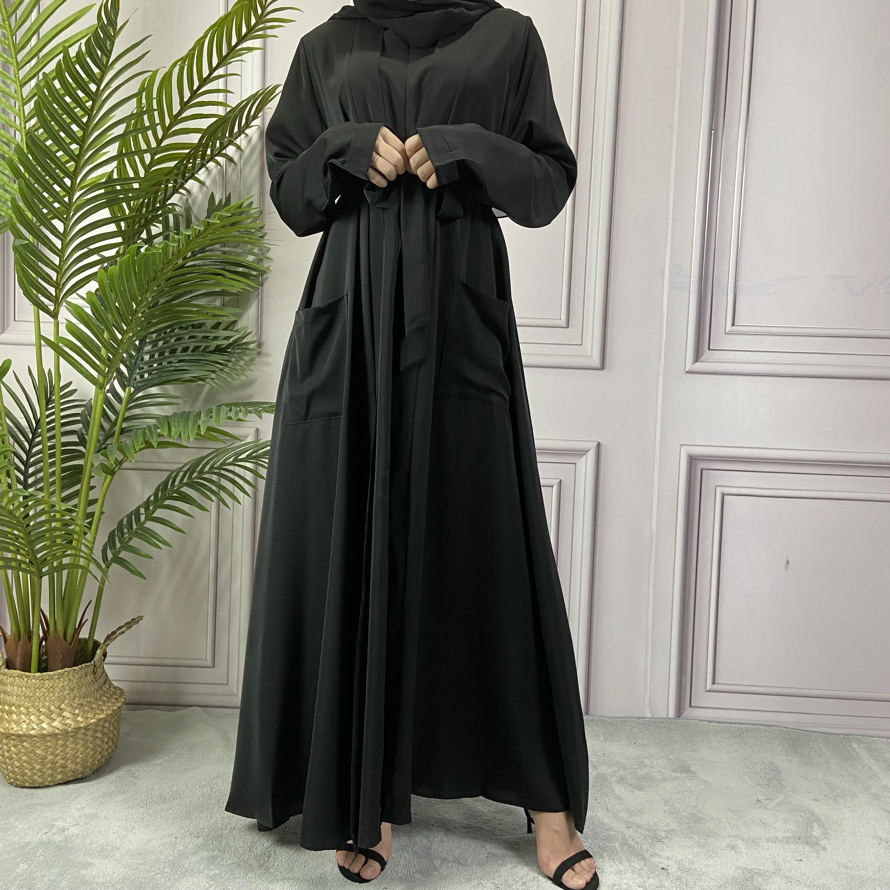 

Халат Caftan, 2 предмета, комплект Abaya, кимоно, подходящее к внутреннему скольжению, женское платье с поясом и карманами