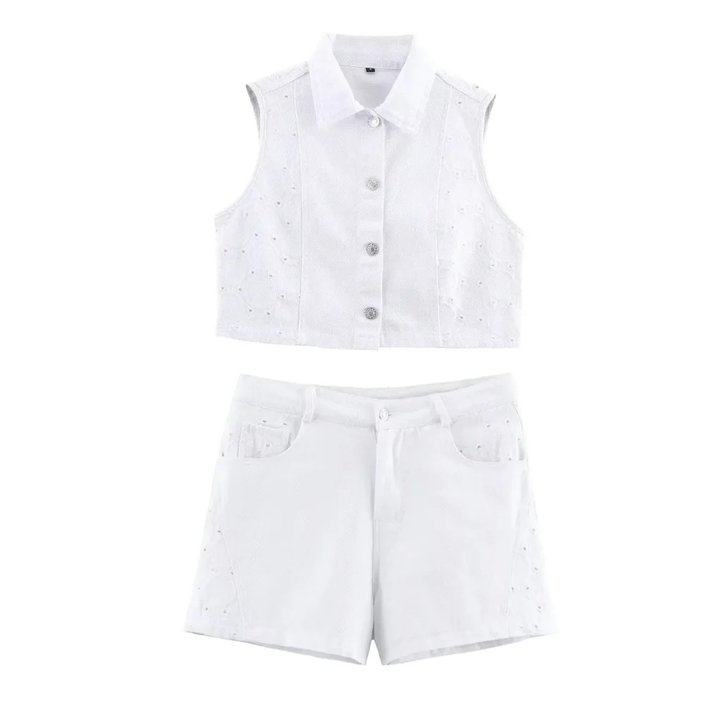 

KONDALA повседневный джинсовый комплект с шортами с вышивкой, женский жилет или шорты с открытыми пуговицами, летний модный праздничный комплект 2023 г.