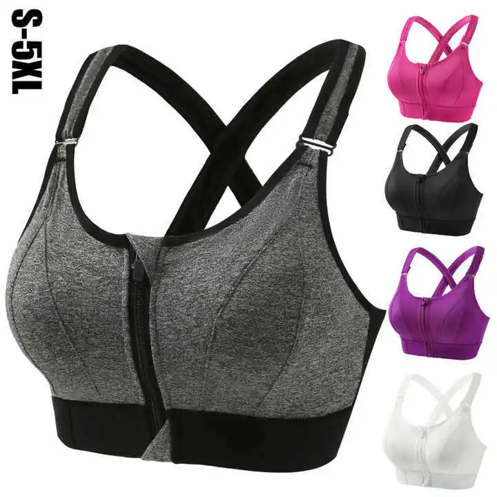 Soutien-gorge de sport antichoc à fort impact pour femme, fermeture éclair avant, bretelles réglables, soutien dorsal, idéal pour le yoga, la course et le fitness