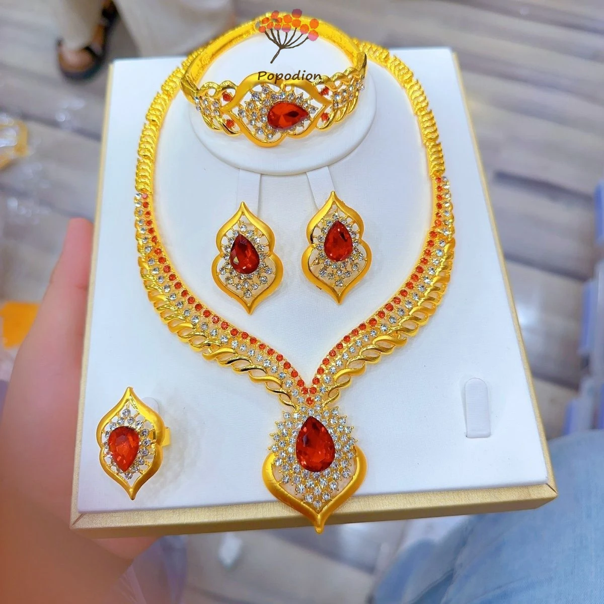 

New Dubai Gold Plated Necklace Earrings Ring Bracelet Wedding Party Jewelry Set for Women DD10423