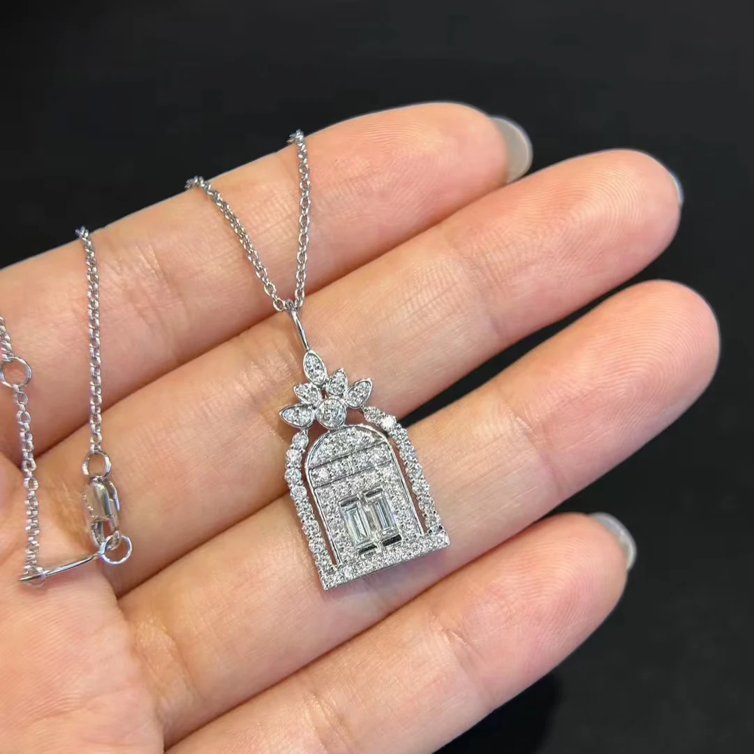 بوتيك مجوهرات 925 الفضة النقية الزركون المرأة الماس قلادة. الساطع القلعة قلادة قلادة. هدية مجوهرات المهرجان #1