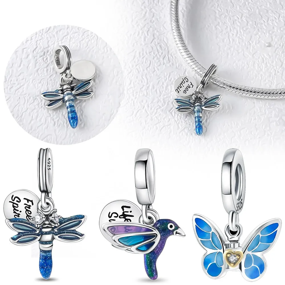 فراشة اليعسوب قلادة فضية الألوان خرز تميمة صالح الأصلي سحر خرز سوار للنساء صنع المجوهرات الهدايا #1