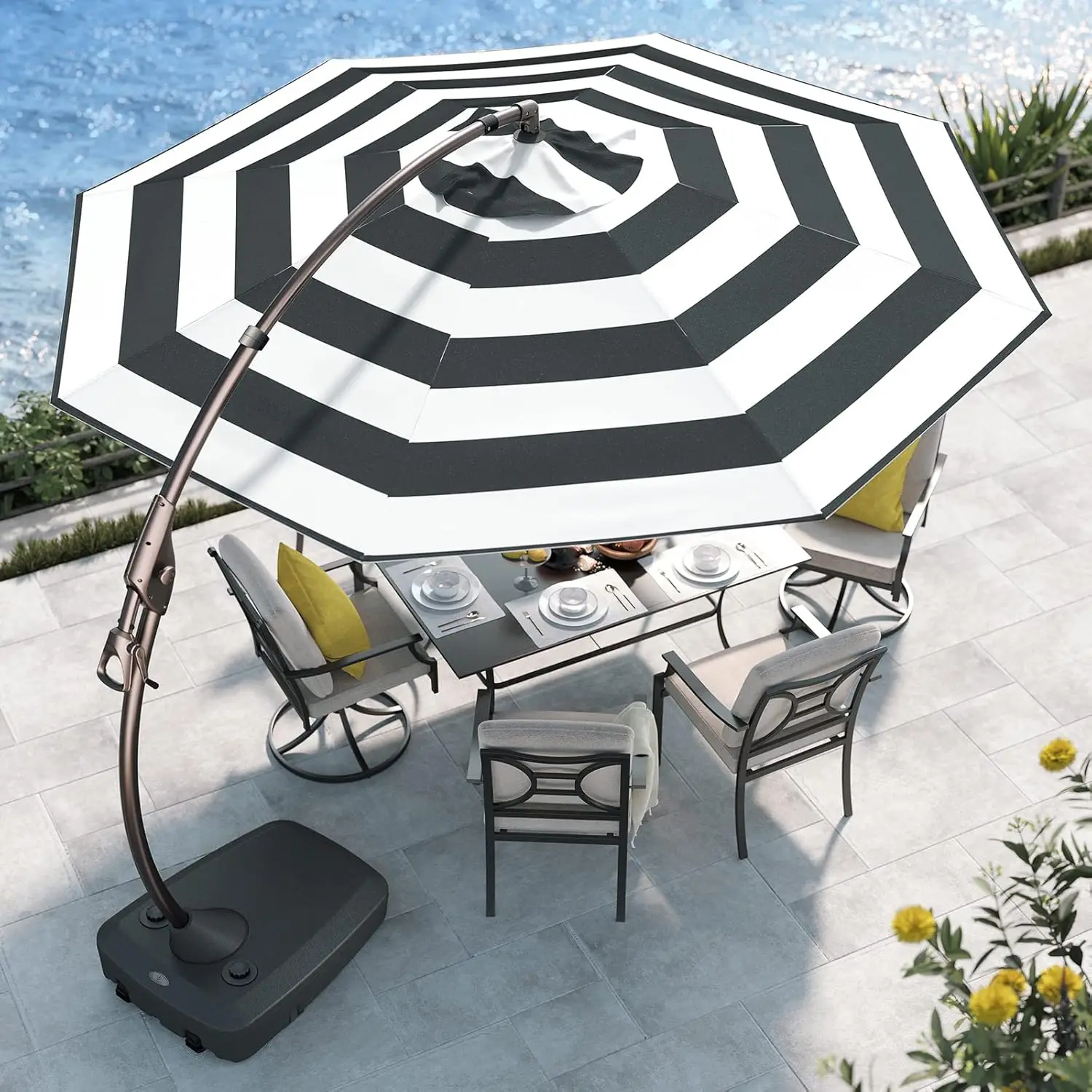 Grand Patio 11 FT Cantilever Umbrella with Base Outdoor Large Round Aluminum Offset Hanging Umbrella Garden Backyard