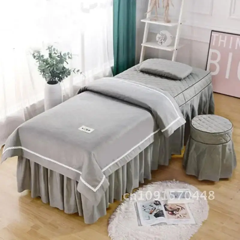 4pcs/set Beauty Salon Bedding Set Skin-friendly Massage Spa Bedskirt +Stoolcover+Pillowcase+Quilt Cover Bedspreads