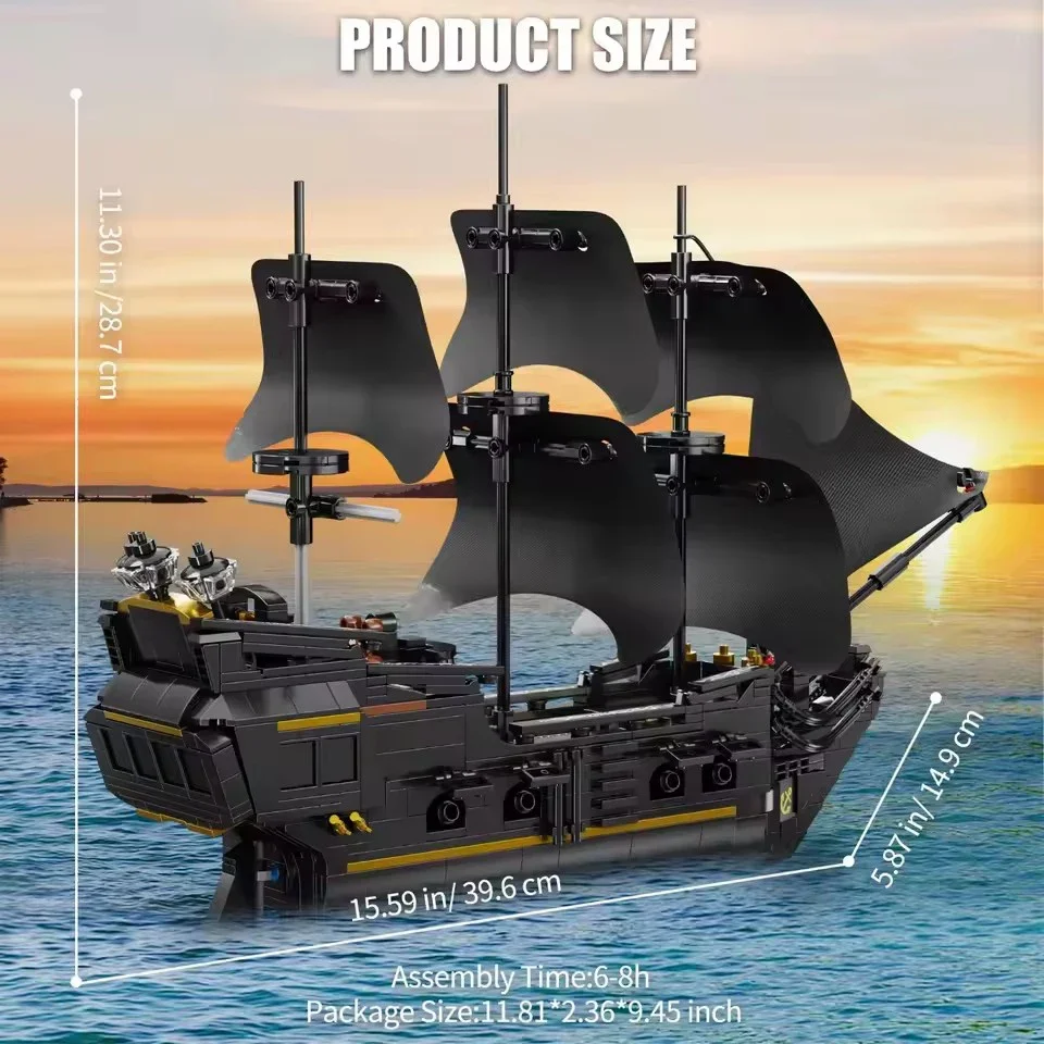 

921PCS Ideas Series Big Black Pearl Pirate Ship Building Blocks Pirates Royal Battle Boat Model Bricks Toys For Kid Gift MOC