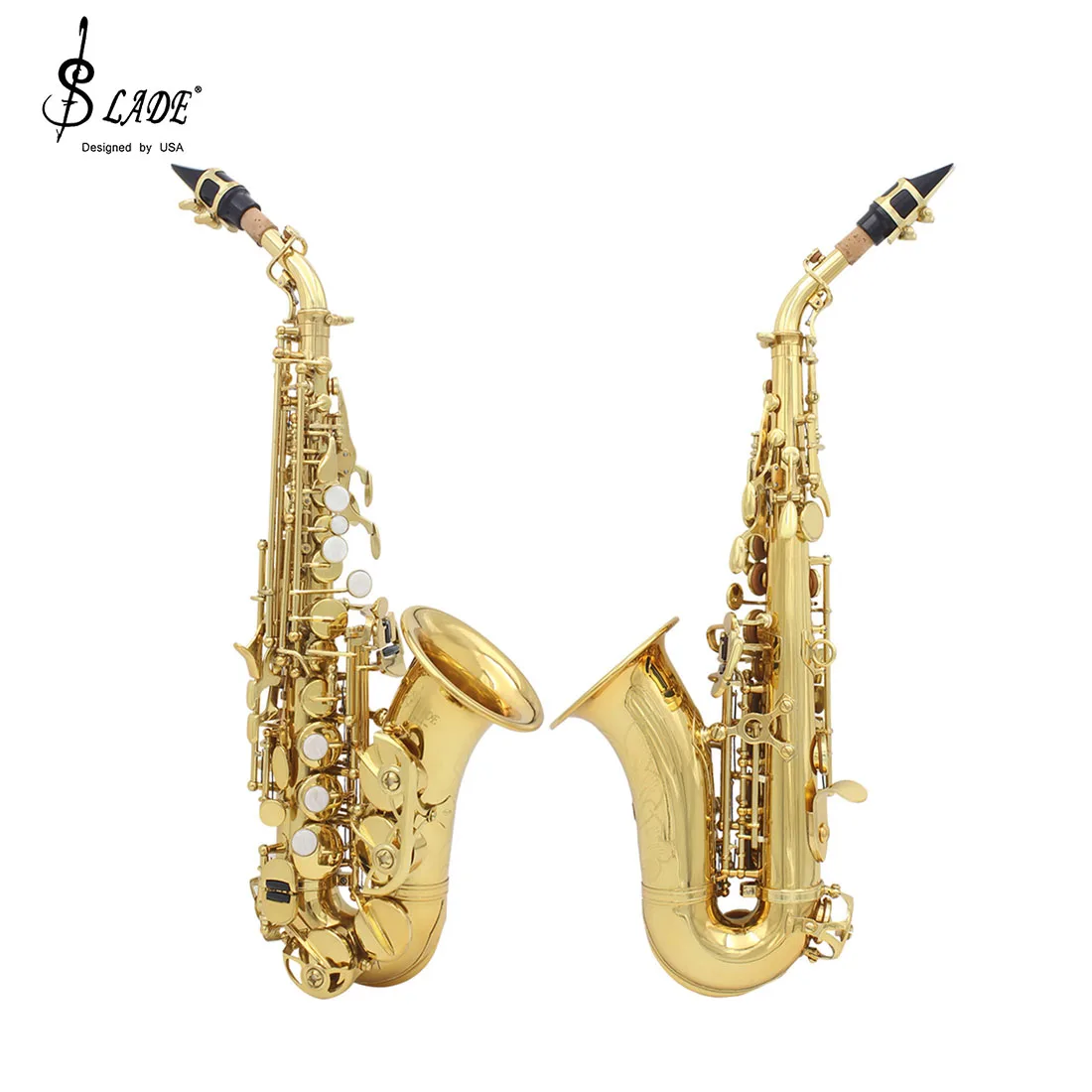 SLADE Bb Soprano Saxophone Brass Lacquered Gold B Flat Saxophone Woodwind Musical Instrument With Case Sax Parts & Accessories