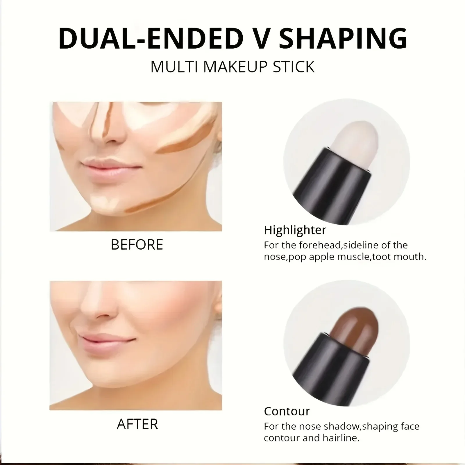 Corretivo de olhos de ponta dupla, 2 cores, corretor de cor, contorno, iluminador, rosto, bronzer, beleza, base de maquiagem, creme