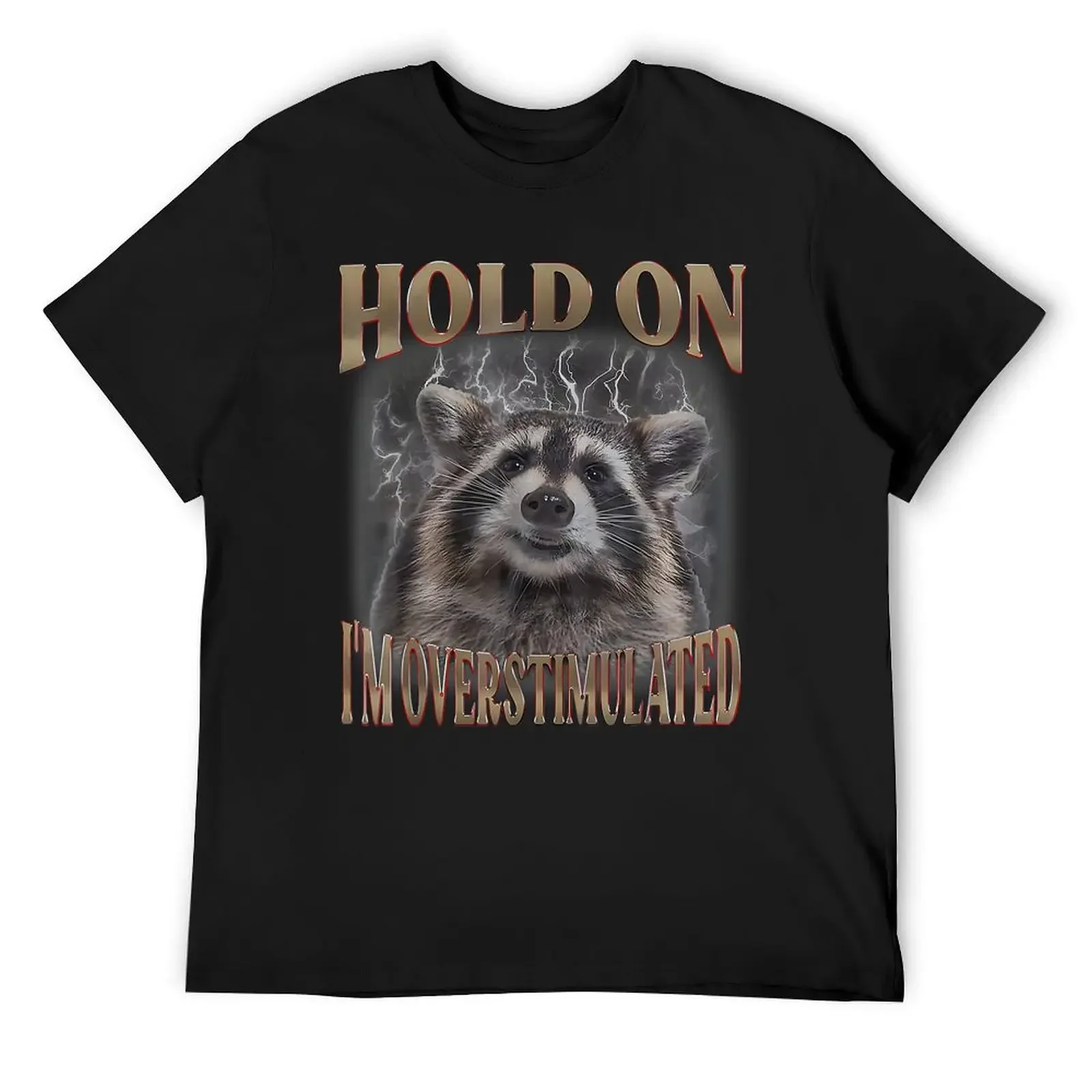 

Holds On I'm Overstimulated Vintage Funny Raccoon Meme T-Shirt anime t shirts oversized for a boy men t shirt