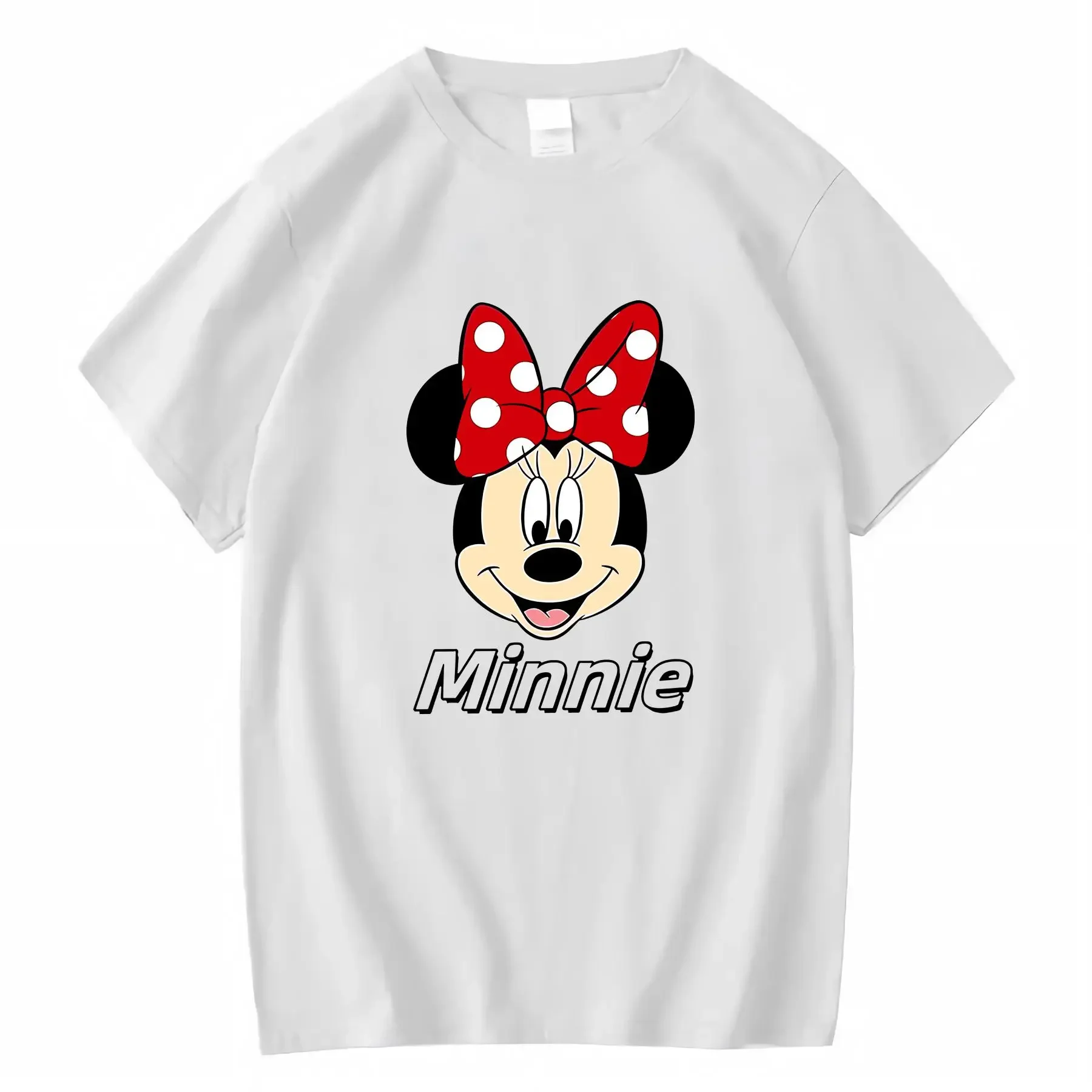 تي شيرت ديزني ميني ماوس 100 قطن أبيض برقبة دائرية كاجوال للنساء طوال الموسم مريح قابل للتنفس عتيق مغسول أوم #1