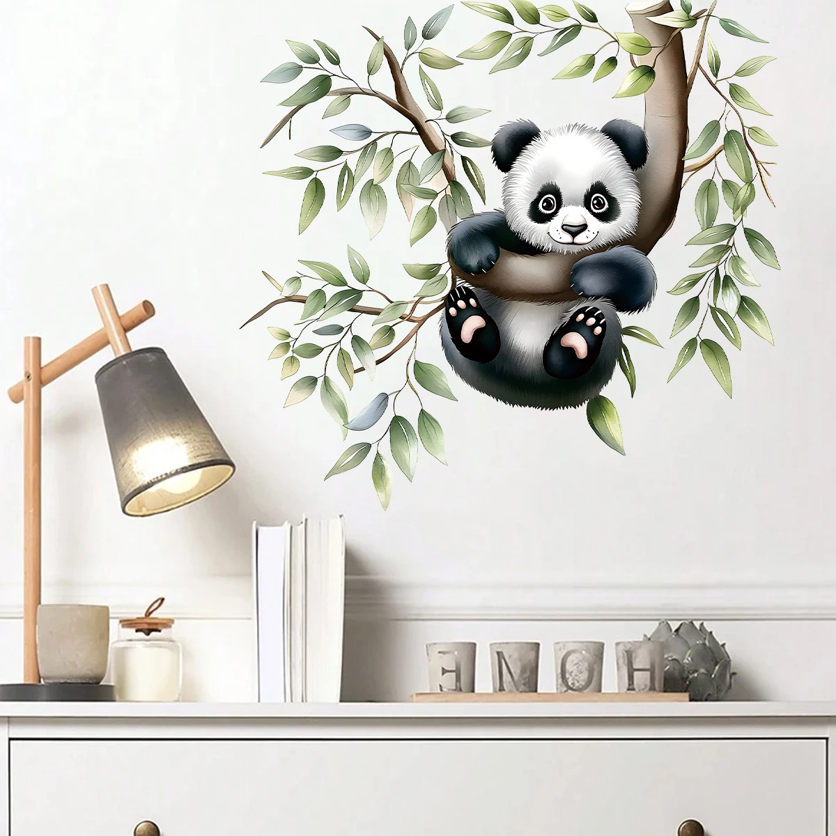 Cartoon Watercolor Cute Panda Climbing Trees Wall Stickers for Kids Room Background Bedroom Decoration Home Decor Accessories