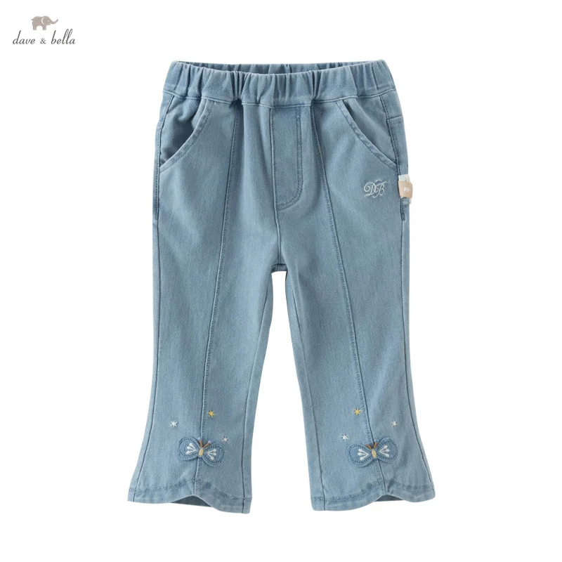 Dave Bella 2025 Spring Girl's Denim Trousers Fashion Casual Sweet Cute Butterfly Girls' Elegant Jeans Party Outdoor DB1250280