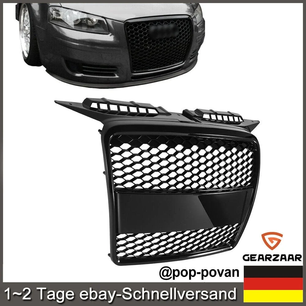 Grille Waben Grill Schwarz Hochglanz passt for Audi A3 8P 03-08 auch RS3