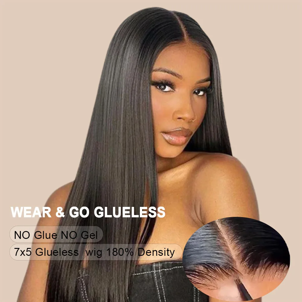 

30 32 Inch Transparent Straight Glueless 7x5 Lace Closure Human Hair Wigs Ready To Go 6X4 Lace Closure Wig Human Hair For Women