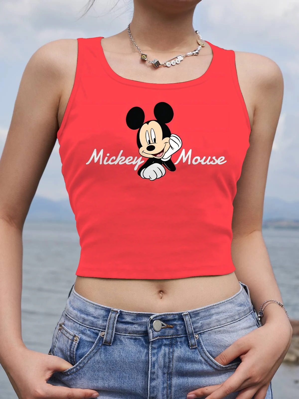 Tank Top Sleeveless Woman Clothes Sexy Corset Yoga Fitness Crop Tops for Women Fashion Minnie Mouse Y2k Mickey Women's T-shirt