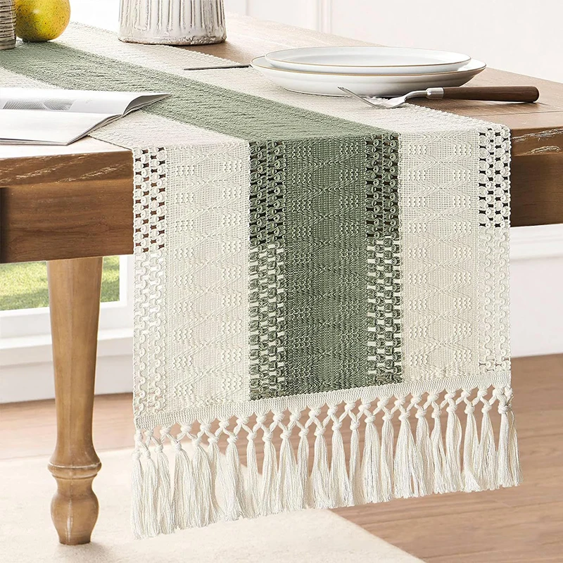 

Bohemian Style Tables Runner With Tassels Natural Cotton Burlap Table Runner Dining Table Cloth For Wedding Party Home Decor