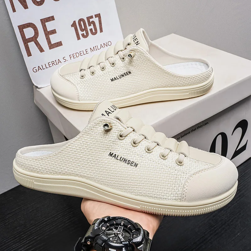 

Summer Men's Casual Shoes Comfortable Wide Toe Half Shoes Man Mules Breathable Non-slip Flat Loafers Shoes For Men Slip-on Shoes