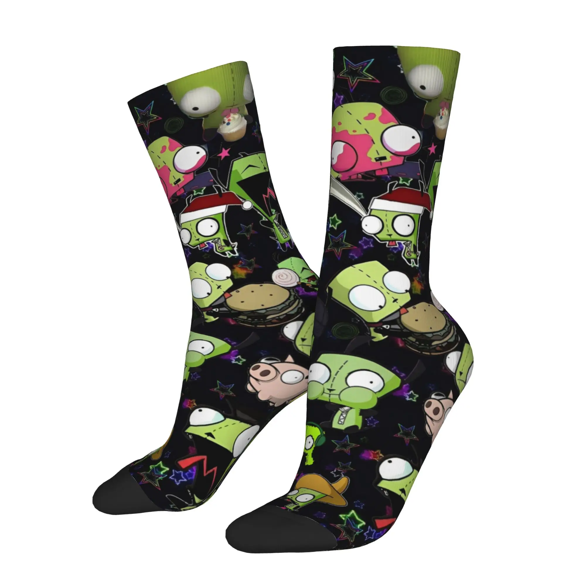 Crazy Design Cute Invader Zim Basketball Socks Cartoon  Polyester Crew Socks for Women Men Breathable