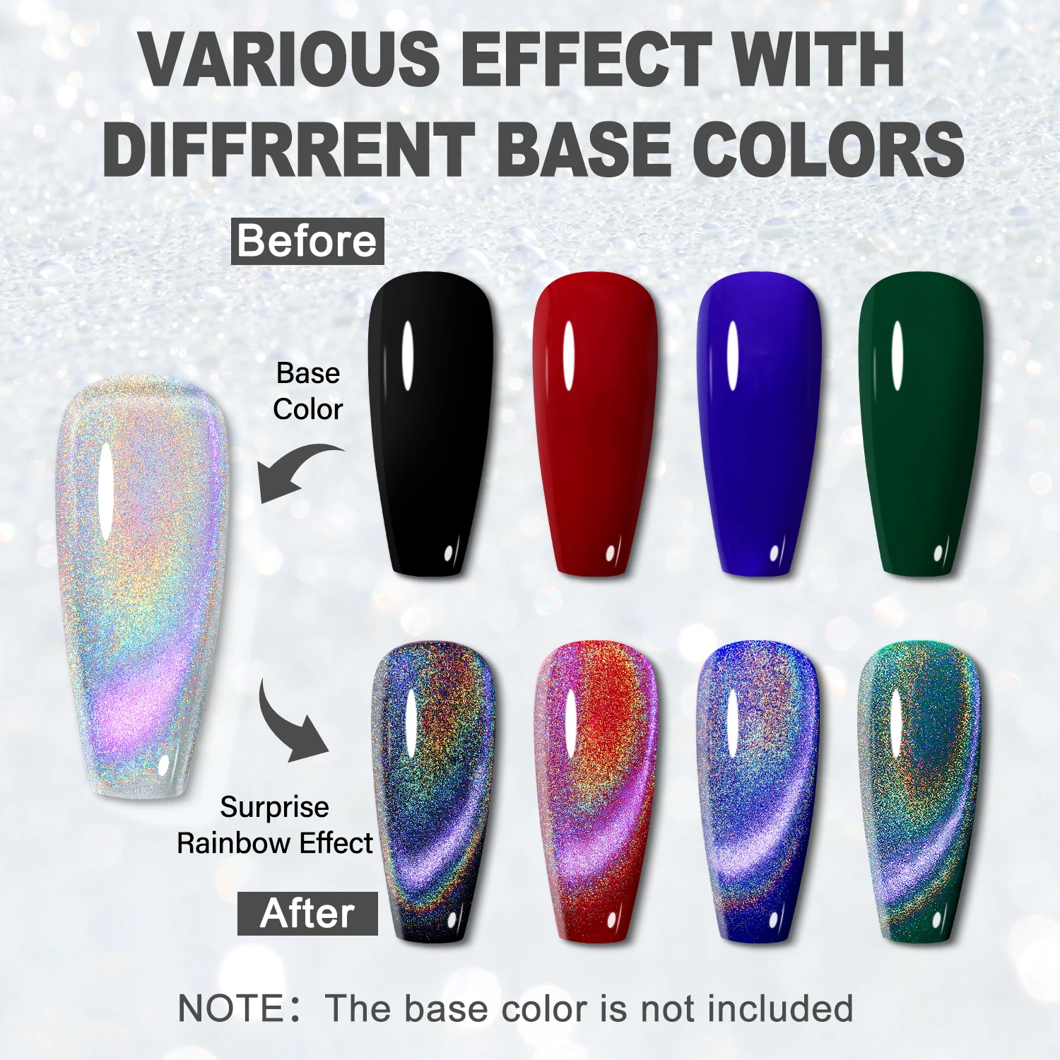 YOKEFELLOW Rainbow Cat Eye Gel Polish Magnetic Omnipotent Silver Holographic 9D Cat Magnetic Gel Nail Polish Sparkle Gel Polish