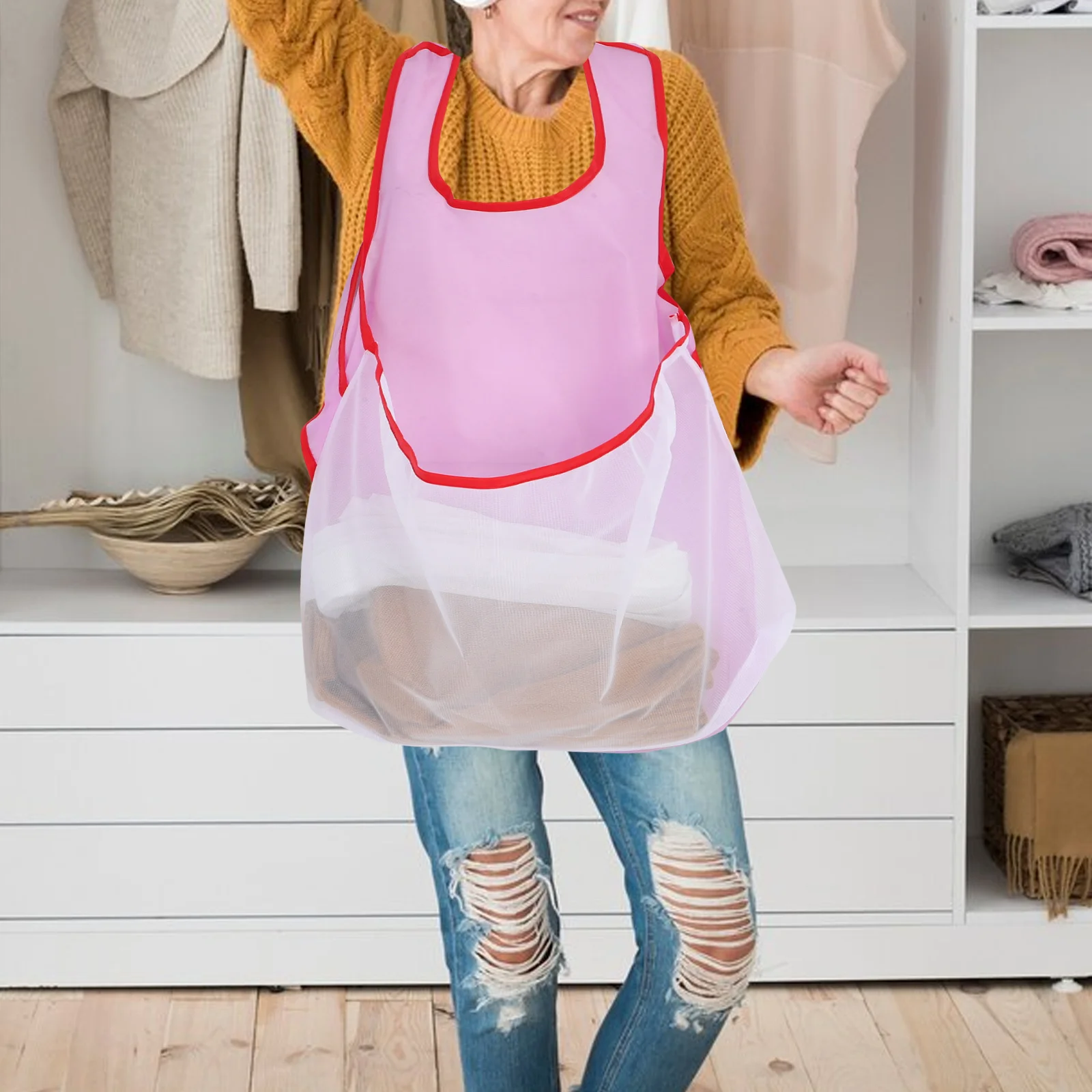 

Oxford Cloth Laundry Apron Waterproof Large Pocket Mesh Pouch Wet Clothes Hanging Drying Apron Portable Aprons with Pockets