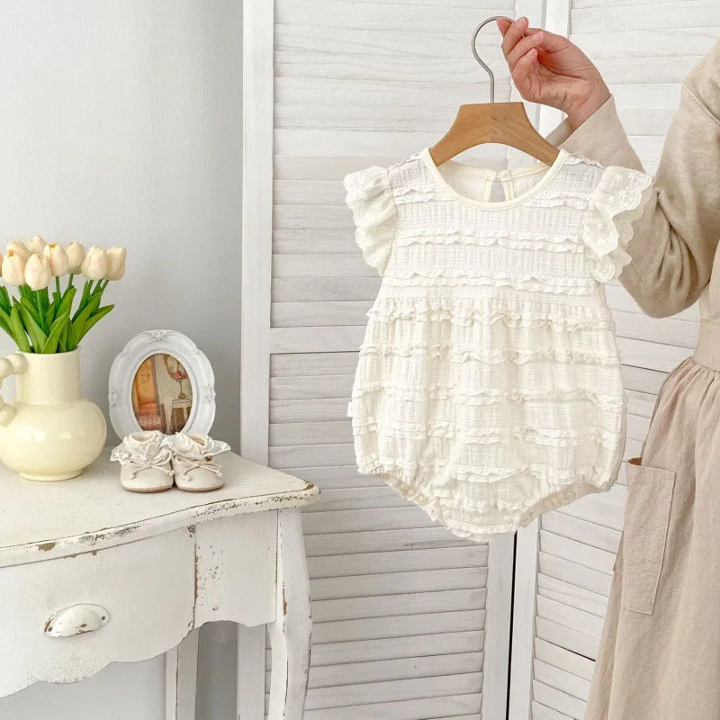 

MILANCEL New Summer Baby Bodysuit 3-24M Sweet Lace Infant Clothes Girls Jumpsuit Thin Loose Solid Color Toddler One Piece