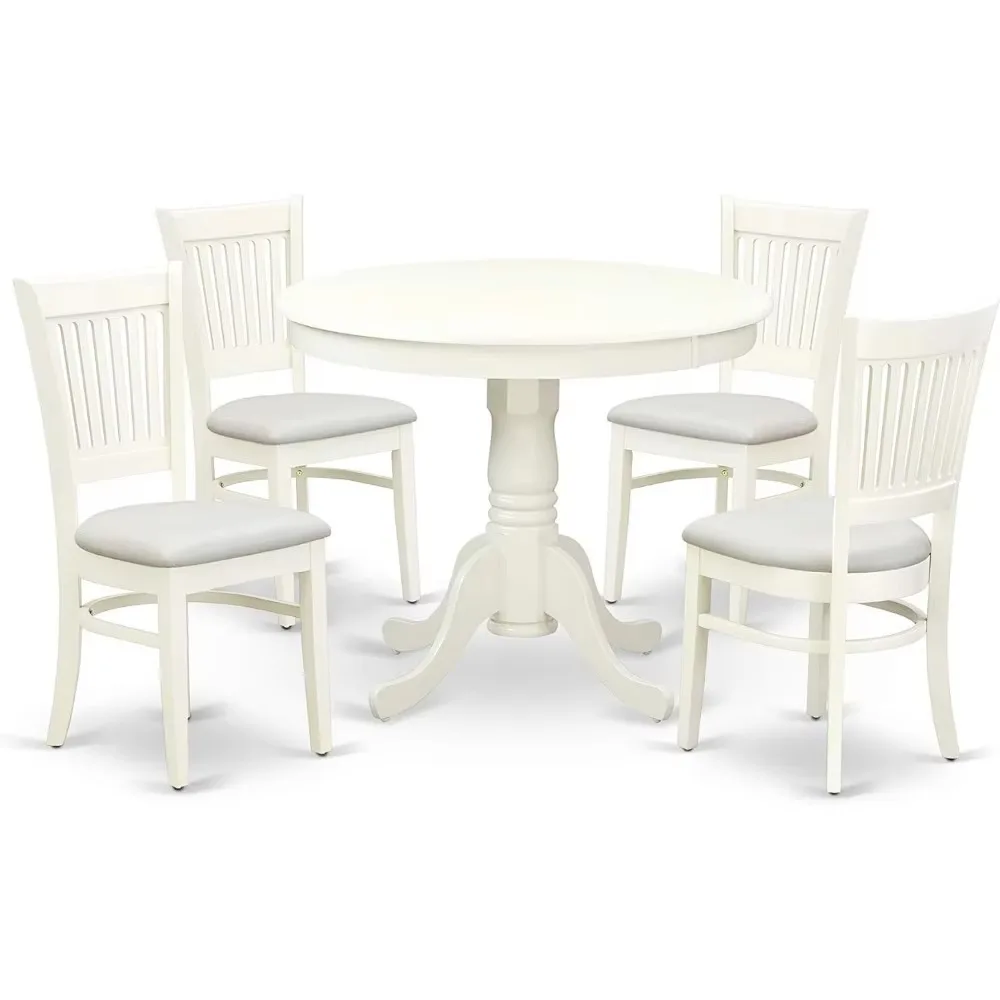 ANVA5-LWH-C-Juego de mesa de comedor de 5 piezas, incluye una mesa redonda de cocina con base y 4 sillas tapizadas de lino