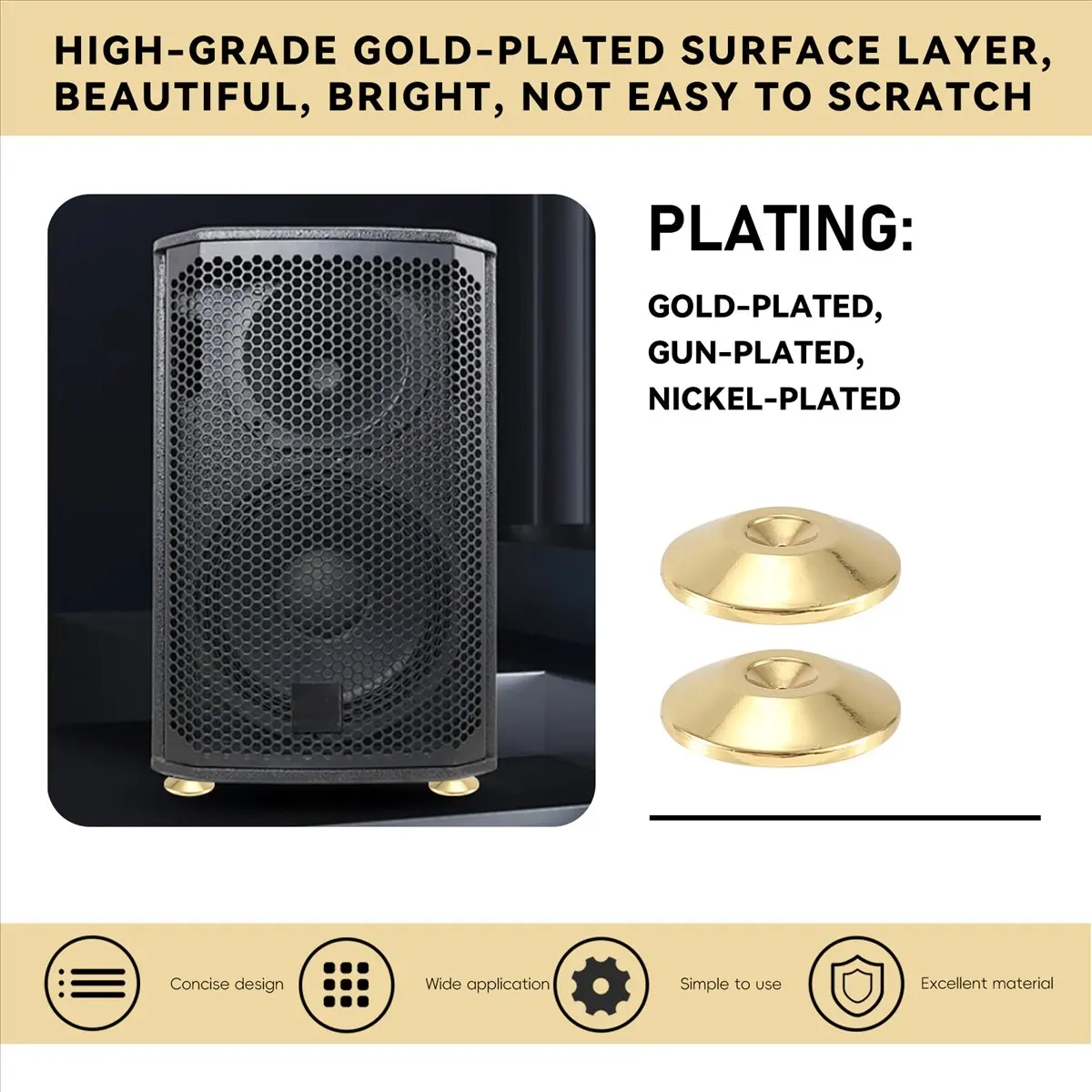 A14M 4 Pcs Speaker Pure Copper Spikes Pads HiFi Speaker Box Isolation Floor Stand Feet Cone Base Shoes Pad (Gold)