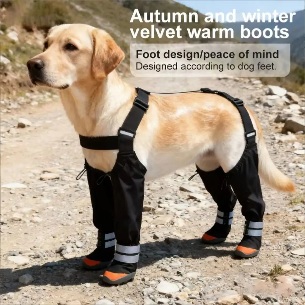 

Easy To Wear Non-Slip Dog Suspender Boots Waterproof Hard-soled Pet Rain Shoes Warm Adjustable Puppy Paws Protector Walk