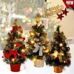 40cm Artifitial Christmas Trees with Light String Christmas 2025 Decorations New Year Navidad Home Office Desktop Party Ornament
