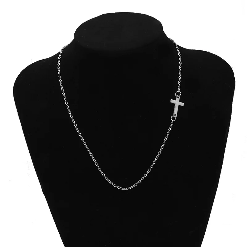Aihua Gothic Style Dainty Gold Color Sideways Cross Necklace for Women Crucifix Jewelry Simple Choker Collar Party Gift – Detail 3