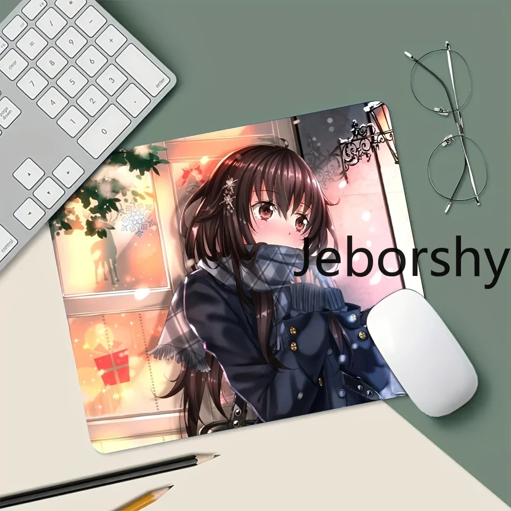 Winter Anime Girl Mouse Pad, Cozy Scarf & Christmas Background, Non-slip Desk Mat for Fans & Gamers
