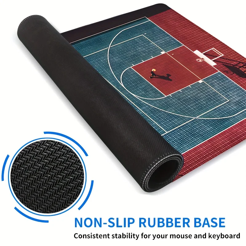 

Коврик для мыши с баскетбольной сцены XXL Яркий, нескользящий резиновый коврик для стола с прошитым краем для игр и офиса Идеальные идеи подарков