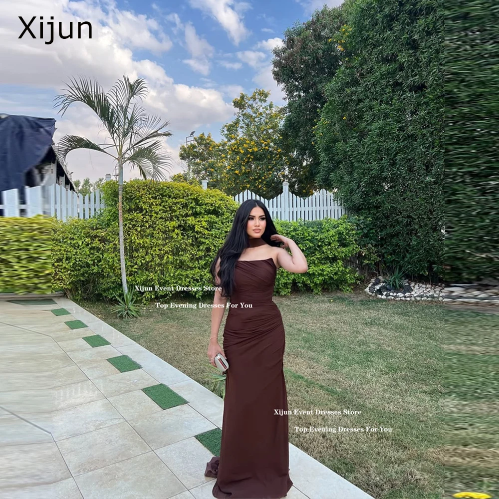 

Xijun Коричневые шифоновые вечерние платья русалки с шарфом, плиссированные вечерние платья без рукавов для выпускного вечера, простые платья для выпускного вечера в Дубае по индивидуальному заказу