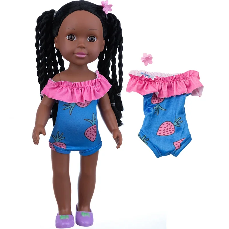 Nueva muñeca Reborn de 14 pulgadas, muñeca trenzada rosa de silicona, bebé de 35Cm, pelo liso, piel negra, muñeca de vestir americana para niña, juguete