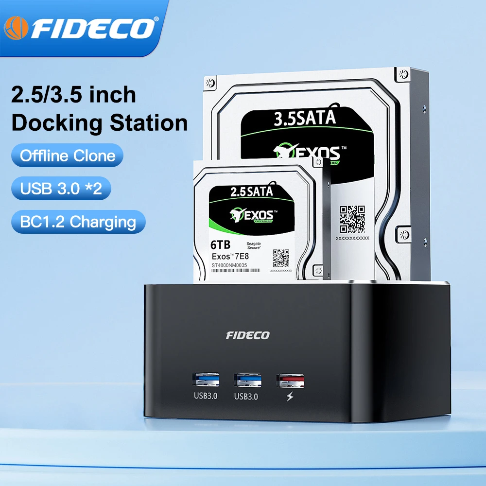 FIDECO Hard Drive Docking Station Dual Bay External HDD Dock for 2.5"/3.5" SATA HDD SSD with Offline Cloner Duplicator Function