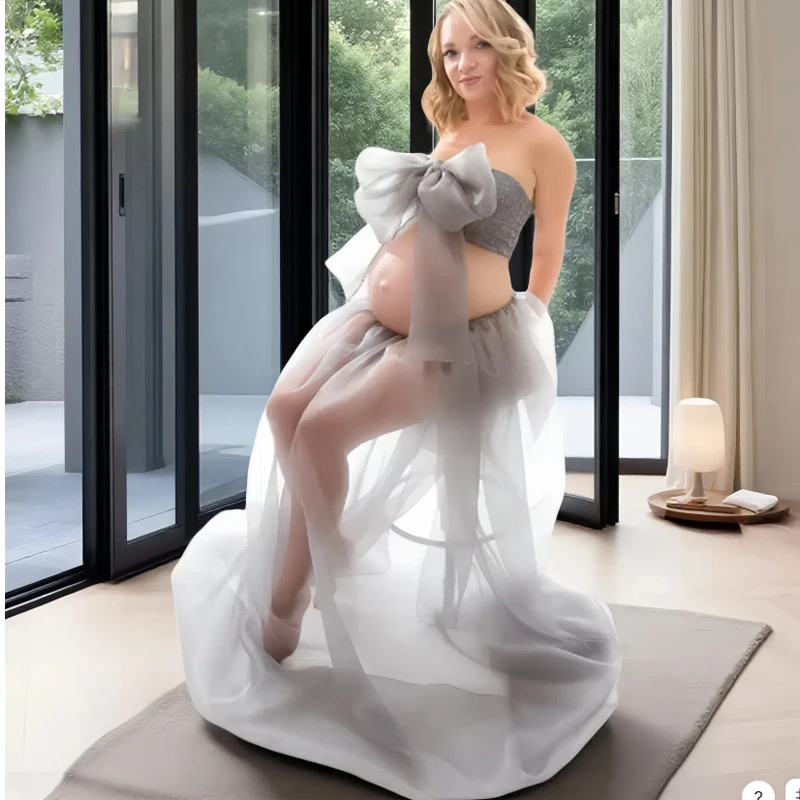 Robe De maternité en Tulle à paillettes, chemise, séance photo, nœud Interchangeable, gris, ensemble haut tubulaire, Photographie De Vêtements De maternité