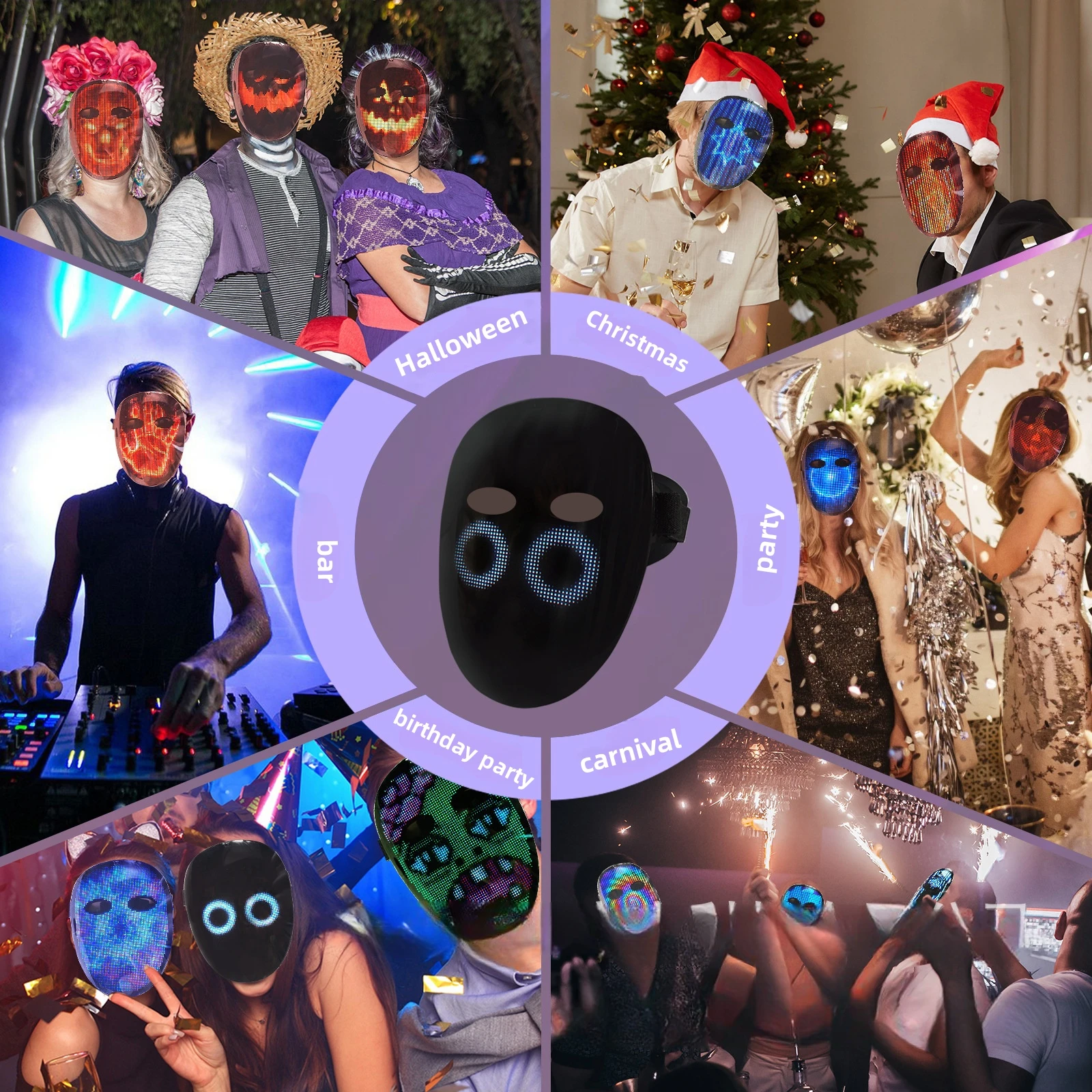 Imagem -06 - Rgb Led Face Mudando Máscara Brilhante Traje Cosplay Iluminar Festa Atmosfera Dia das Bruxas Férias dj bt App Faça Você Mesmo Novo