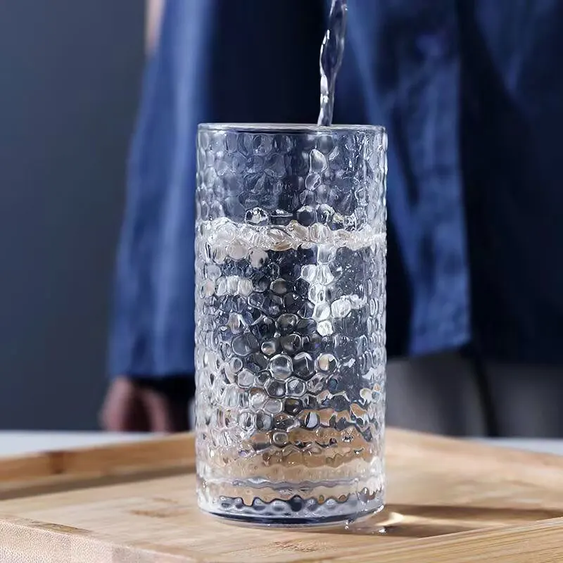 High End Hammer 320ml/330ml/340ml Golden Edged Cocktail Glass Transparent Water Bottle Juice Beverage Cups Patterned Glass Cup