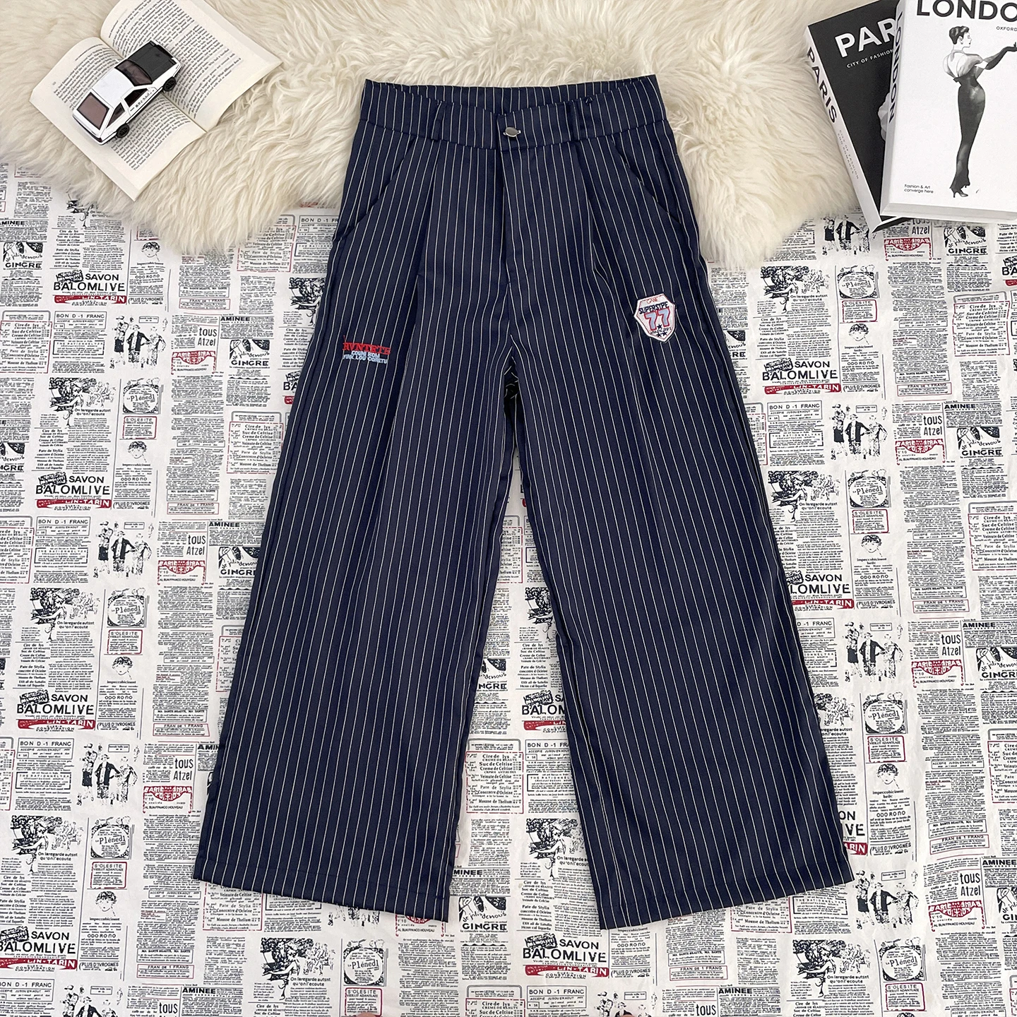 

American Street Sle Men's Casual Pants Vertical Stripes Loose Wide Leg Straight Cut Summer Leisure Trousers for Teens