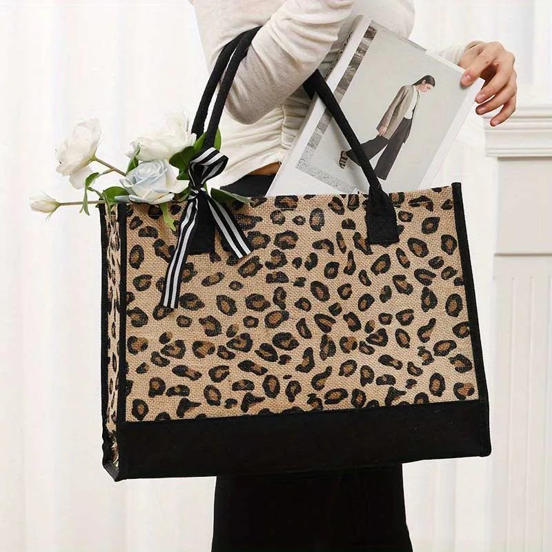 Women\'s Handbaglarge Capacity Single Shoulder Bag Leopard Print Travel Handbag Fashionable Shopping Bag Men\'s Business Handbag