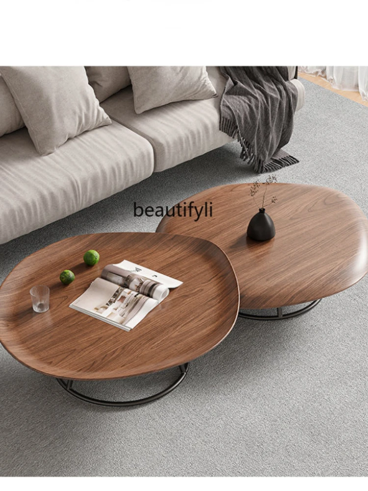 yj Minimalist Walnut Simple Shaped Coffee Table Size Oval Nested Tables