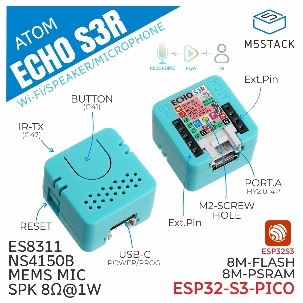 

Официальный комплект интеллектуальных динамиков M5Stack ATOM EchoS3R