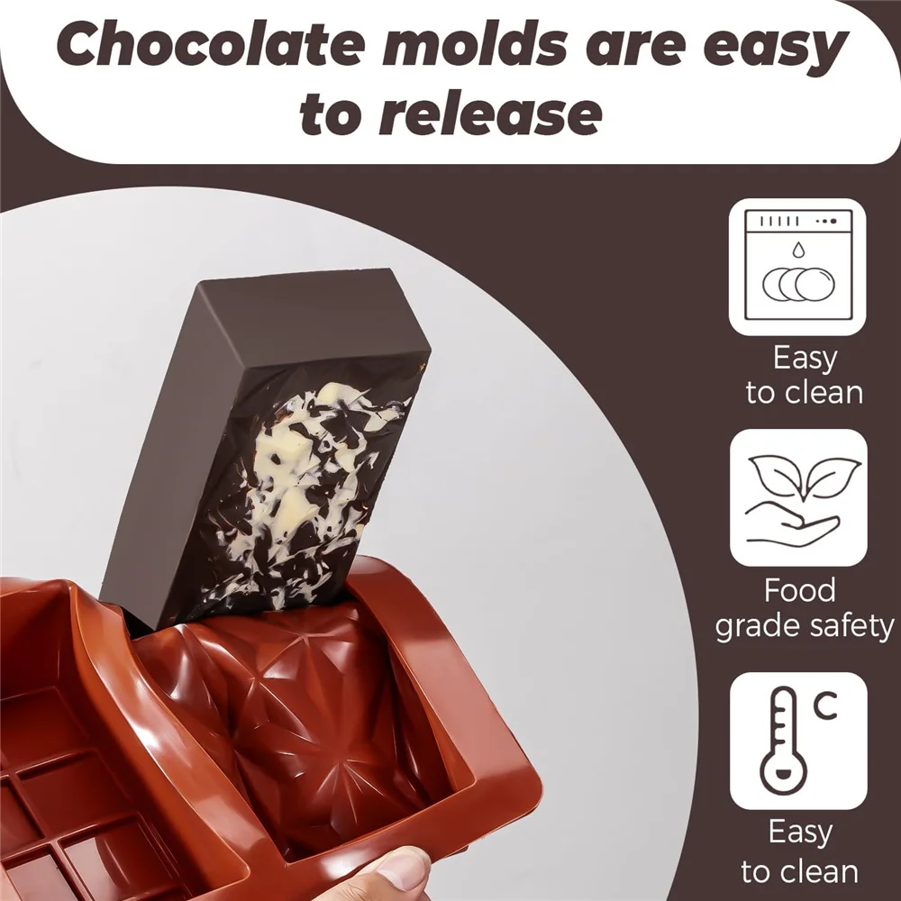 Chocolate Bar Mold Non-Stick Chocolate Molds Food Grade Silicone Deep Chocolate Bar Mold for Milk Chocolate Bar Dubai Mold