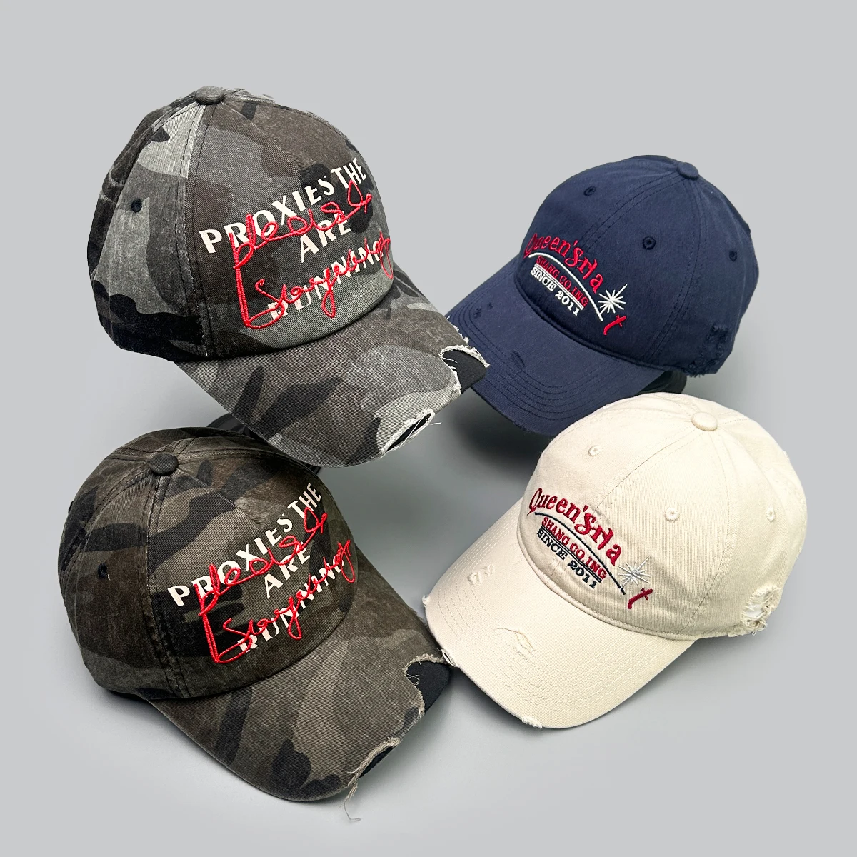 

Retro Camouflage Color Letters Broken Style Baseball Hats New Men Women Sunshade Personal Versatile Street Fashion Peaked Caps