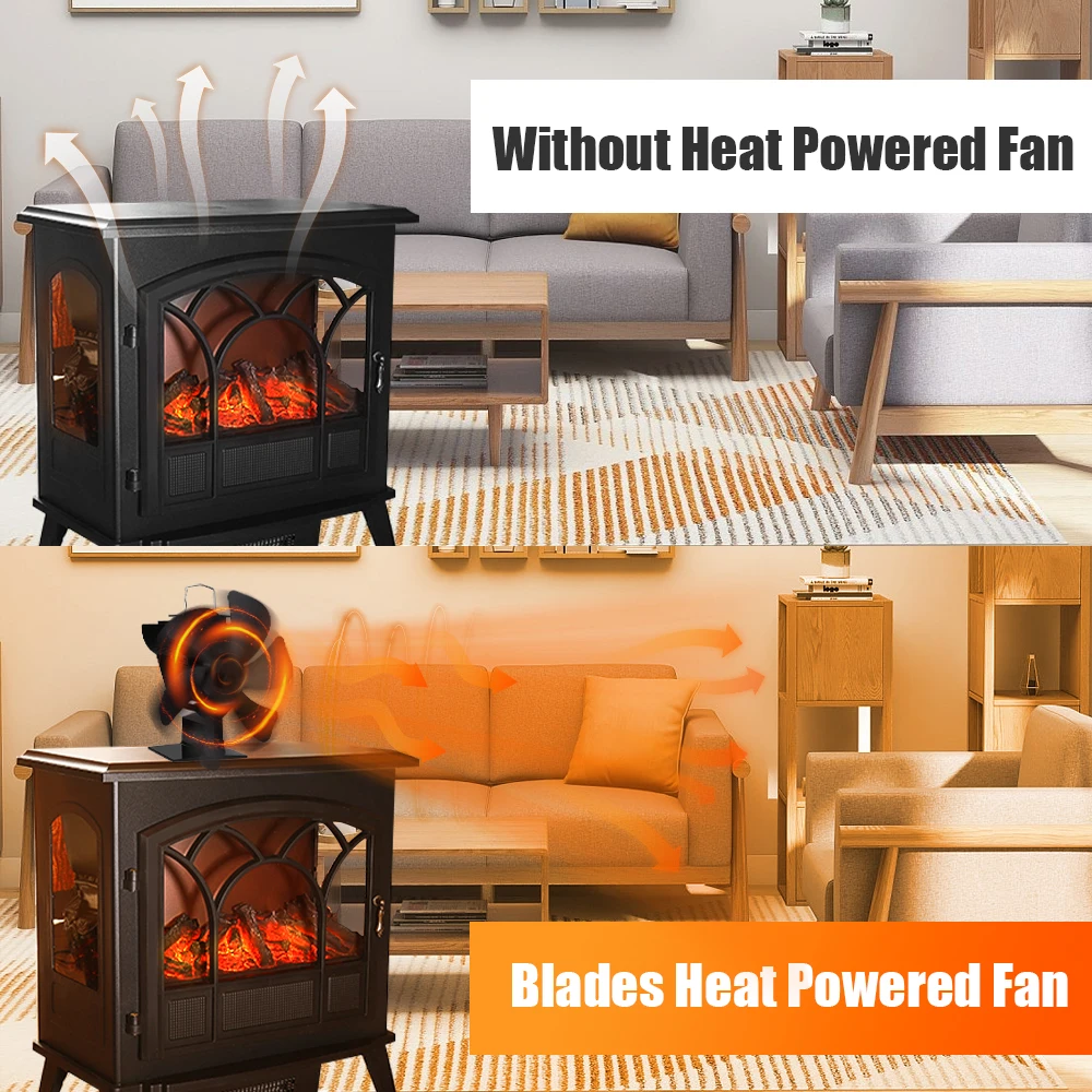 6 Blade Heat Powered Stove Fan Mini Fireplace Fan Log Wood Burner Eco-fan Quiet Fireplace Fan Heater Efficient Heat Distribution