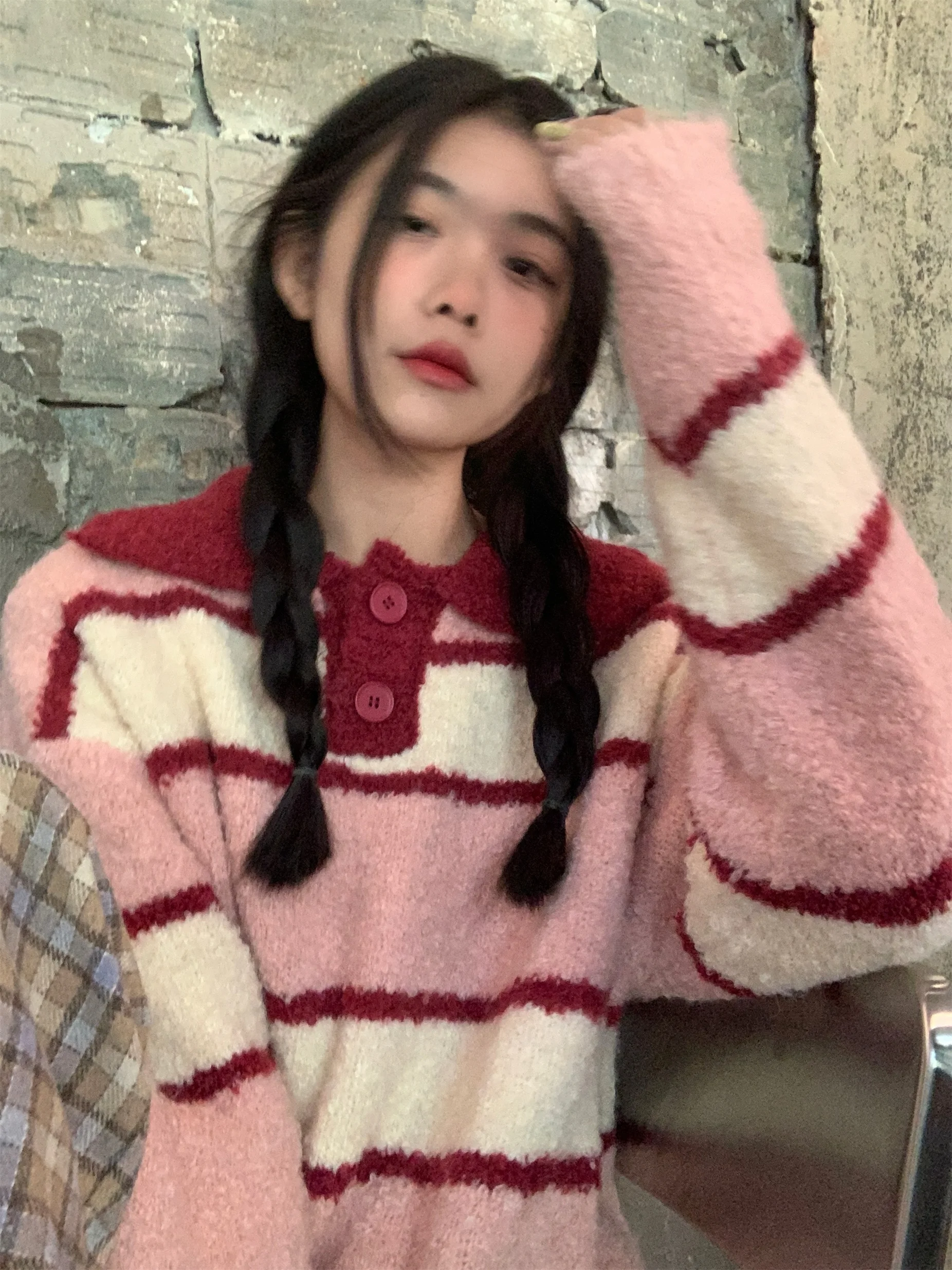 

Женский мягкий полосатый свитер больших размеров, новинка весны, свободный крой, универсальный топ в корейском стиле, утепленный, с длинными рукавами, для зимы